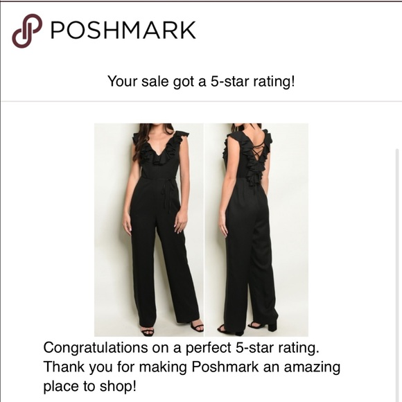 BLACK RUFFLE V NECK JUMPSUIT - Picture 4 of 4